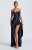 Estilo Caliente de Verano Transfronterizo de Comercio Exterior Europeo y Americano Vestido de Gala Irregular Sexy para Mujer con Tirantes Espalda Descubierta Volantes