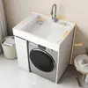 Armario compacto para lavandería de balcón con fregadero integrado, armario para lavadora de carga superior con tabla de lavar, mueble de baño
