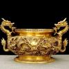Gran Quemador de Incienso Ornamental de Dragón de Cobre para Uso en el Hogar en Sala de Estar, Vestíbulo, Quemador de Incienso, Sala Budista, Sala Ancestral, Cuenco del Tesoro de Doble Dragón