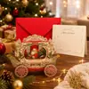 Tarjeta de felicitación con carro de Papá Noel en relieve 3D de hoja dorada transfronteriza decoración navideña adorno bendición de Navidad regalo creativo
