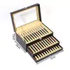 Caja de Almacenamiento Transparente de Gran Capacidad para Bolígrafos con Veta de Madera de Nogal Negro, Caja Vintage para Almacenamiento y Exhibición de Papelería, Caja de Gabinete a Prueba de Polvo