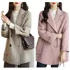 Moda Otoño/Invierno 2025 Nuevo Abrigo de Lana de Longitud Media Versátil Elegante Ceñido Holgado con Patrón de Espiga para Mujer Tendencia