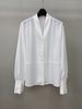 Camisa Branca de Chiffon com Decote V e Mangas Longas Estilo Francês, Versátil para o Trabalho e o Dia a Dia, Top Profissional Feminino Ol26 Primavera e Verão
