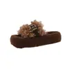 Pantuflas Retro de Suela Gruesa y Peludas para Exterior de Mujer en Otoño e Invierno Estilo Coreano Cómodas Pantuflas Rizadas Pantuflas de Algodón de Una Línea para Mujer