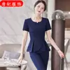 Traje profesional para mujer de verano de manga corta para salón de belleza, recepción, herramientas, hotel, restaurante, asistente, azafata, uniforme, ropa de trabajo