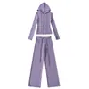 Ropa de Mujer Transfronteriza al por Mayor Otoño e Invierno Nuevo Estilo Europeo y Americano Felpa Deportiva con Cremallera Cepillada Chaqueta Conjunto de Pantalones de Chándal de Cintura Alta