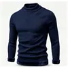Suéter masculino com gola alta parcial e forro de fleece, peça única de tricô em fleece espesso de inverno, blusa básica quente tipo pullover, disponível em várias cores