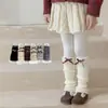 Meias infantis no atacado, meias quentes de outono e inverno para meninas, meias slouch xadrez retrô com laço, meias de tricô para panturrilha