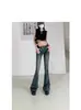 Novos Calças Flare de Brim Pesado Azuis Vintage Slim Fit para Mulheres, Calças Casuais Soltas Lavadas Desgastadas - Verão 2026
