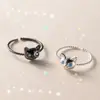Anillo Nuevo Colorido para Mujer Estilo Coreano Gato Animal Negro Diamante Azul Corona de Cáñamo Abierto Distintivo Pulsera Corazón de Chica Dulce