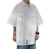 Camisa de cor sólida da moda nacional manga curta marca de moda masculina ins camisa de verão estilo Hong Kong estilo japonês senso de design nicho babado roupas bonitas