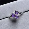 Anillo de Amatista Natural Flor de Ciruelo con Diseño de Flor de Molino de Viento, Colorido y Giratorio, Anillo Ajustable de Granate en Forma de Corazón, Estilo de Lujo Ligero