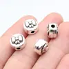 Cuentas Espaciadoras Redondas Pequeñas de Agujero Doble Patrón de Lazo Doble Cara 10x10x7.8mm 2.7g Plata Antigua