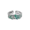 Anillo Abierto de Plata de Ley S925 756 Menta Mambo con Diseño de Nicho, Superficie de Textura Irregular, Textura de Esmalte Goteante para Mujer