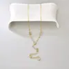 L17 Transfronterizo Chapado en Oro de 18K Geométrico Marquise Zircón Colgante Cadena en Forma de Y Acero Inoxidable Impermeable Accesorio de Collar