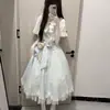 Vento de Água Clara Estilo Japonês Sino de Vento Vestido Lolita para Jovens Senhoritas, Afunilamento na Cintura Emagrecedor Vestido Longo, Saia Bufante de Princesa