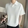 Camiseta de manga corta, polo para hombre, de alta gama, de verano, de moda, estilo japonés, retro, holgado, estilo americano, cuello, media manga