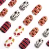 Calabaza de Halloween Fantasma Telaraña Hoja de Arce Armadura Portátil Cuadrado Corto Hermoso Arte de Uñas Rayas Naranja Púrpura Retro Uñas Postizas Lindas