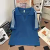 Camisa Polo de Malha Listrada com Recortes de Verão Masculina Moda de Rua Caimento Solto Top de Malha de Manga Curta