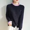 Cárdigan de lana tejido para mujer con cuello con volantes, nuevo estilo otoño 2026, corte holgado, suéter abrigo de manga larga moderno y elegante