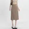 Saia Midi Cinza Feminina Outono 2026 Primavera Verão Emagrecedora Cintura Alta Comprimento Médio Justa ao Corpo Profissional Conjunto Saia Lápis Evasê