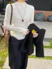 Suéter base de punto rosa de cuello medio alto para mujer, ropa interior, nuevo estilo otoño e invierno, encaje, top estilo perezoso, amarillo