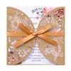 Papel Glitter para Casamento Flor Oca Prateada Cartão de Convite Gravado a Laser Convite Cartão de Saudação de Bênção para Feriado Fábrica Estoque Pronto