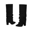 Botas altas de punta cruzadas para otoño e invierno, suela de goma de color liso, tacón alto, talla grande, botas de mujer, tacón cuadrado, slip-on, botas Martin de comercio exterior