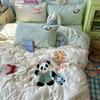 Lençol de Algodão Lavado Classe A Conjunto de Quatro Peças Primavera Desenho Animado Toalha Capa de Edredom Bordada Conjunto de Três Peças para Cama Nantong Home Textile