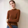 Suéter de Cachemira a Rayas Estilo Suave para Mujer, Cuello Semi Alto, Ajuste Delgado, Jersey de Punto, Capa Base, Suéter de Otoño/Invierno, Ropa Interior Versátil