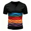 Camisa Henle com Estampa Listrada Masculina Verão Casual Botão Camiseta Moda Solta Manga Curta Roupa Masculina