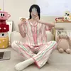 Algodão Nuvem Verão Novo Cardigã Gola Manga Curta Calças Menina Cartoon Doce Casa Roupa conjunto Pijama