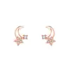 Pendientes Asimétricos de Estrella y Luna de Plata Pura S999 para Mujer, Diseño de Nicho de Lujo Ligero con Estrellas y Luna de Circonita, Pendientes de Aguja de Plata