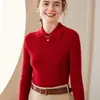 Suéter de Cachemir con Cuello Polo para Mujer Otoño e Invierno Nueva Moda Delgado Camiseta Interior de Punto de Cachemir de Manga Larga Camiseta Básica