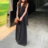 Conjunto de Ropa Estilo Relajado, Elegante Top Negro Halter para Mujer, Conjunto de Dos Piezas de Pantalones Anchos Casuales Verano 2026