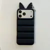 Funda de teléfono de plumífero de color liso con orejas de gato estilo coreano adecuada para Apple 17 Pro Max, iPhone 16, linda 15, linda 14