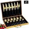 Cubiertos de Acero Inoxidable Transfronterizo de Amazon Cuchillo y Tenedor 1010 Cuchillo, Tenedor y Cuchara de Estilo Occidental Juego de 24 Piezas Cuchillo y Tenedor para Carne Caja de Regalo