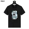Camiseta al por mayor de marca americana moderna Psychobunny con estampado de calavera de conejo colorido y degradado, manga corta, cuello redondo