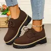 Zapatos Casuales de Talla Grande Transfronterizos para Mujer 2026 Otoño/Invierno Nuevos Zapatos Casuales Tipo Mocasín con Cordones y Suela Gruesa para Mujer Venta al por Mayor