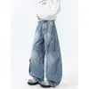 Calça Jeans Desconstruída de Bolso Múltiplo High Street para Homem, Design Versátil, Calça de Pernas Largas, Silhueta Lavada Estilo Americano, Calça Curva para Primavera