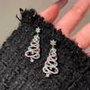 Pendientes de árbol de Navidad con gemas de colores de estilo europeo y americano, pendientes largos con borlas huecas, accesorios navideños, pendientes de aguja de plata S925