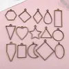 15 marcos de gota de pegamento plateados brillantes modelo amor hexágono forma de gota accesorios de colgante molde de patrón geométrico marco
