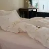 Conjunto de capa de edredom e lençóis de algodão puro de camada dupla com renda simples minimalista, amigo da pele, para todas as estações, conjunto de cama para quarto