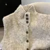Novedad Otoño e Invierno 2025 Chaleco Cardigan de Punto Suave Estilo Coreano Holgado Chaleco Suéter sin Mangas con Cuello Alto para Mujer Tendencia