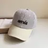 Chapéu de Beisebol Listrado com Tira Bordada Fresca Estilo Coreano Color Block Aba Larga Rosto Doce Emagrecimento Proteção Solar Chapéu de Beisebol