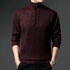 Homens Outono e Inverno Fleece forrado suéter suéter grosso Pescoço meio alto Meio-zíper Cor sólida Quente Casual Outer Wear