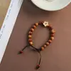 Pulsera Circular Sola de Tuya de Aceite Rojo, Tuya de Alto Aceite con Ágata Roja Flor de Ciruelo, Pulsera Literaria Creativa, Pulsera del Bosque
