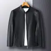 Jaqueta de couro Haining para homens de meia-idade, jaqueta de couro com gola alta, casaco business casual masculino, novo estilo outono e inverno, jaqueta de couro com forro de fleece e espessada para homens
