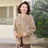 Elegante Outfit de Mamá 2024 Primavera Cuello Mao Estampado Hoja de Bambú Estilo Chino Retro Talla Grande Chaqueta para Mujer de Mediana Edad