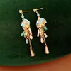 Pendientes de Borla de Cristal con Zirconia de Aguja Plateada Estilo Étnico Temperamento Retro Pendientes de Nicho Lujo Ligero Pendientes de Gama Alta Venta al por Mayor